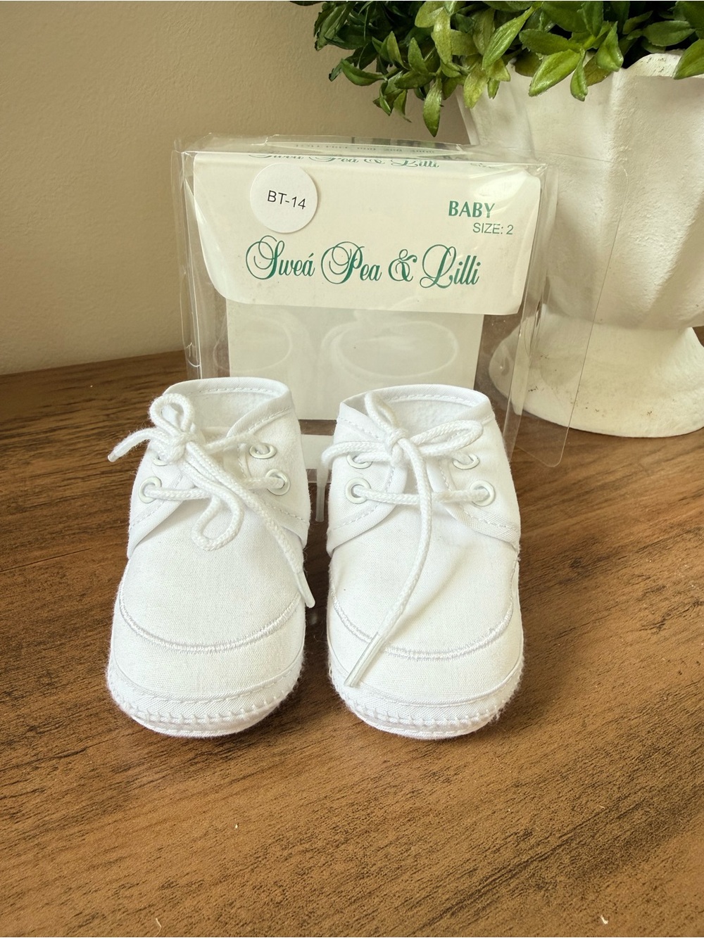 Swea’ Pea & Lilli White Baby Booties for Christening, size 2